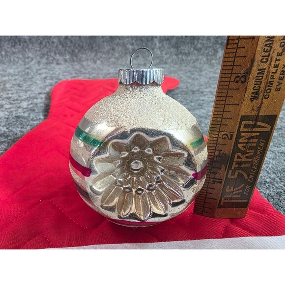 Vintage Mercury Glass Indented Christmas Ball Ornament 2.5 in Striped - Picture 3 of 6